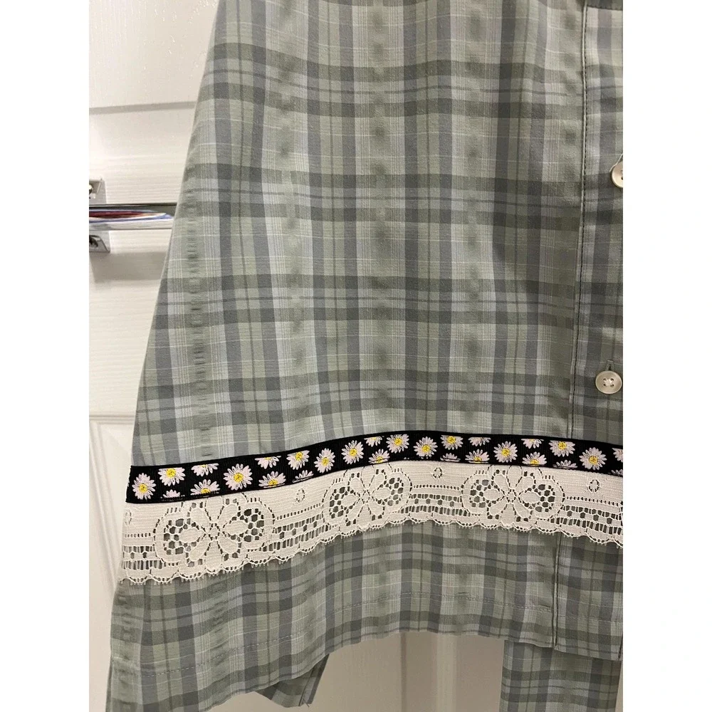 Kitchen Apron Repurposed Green Plaid Shirt Ladies OS for XS-XL